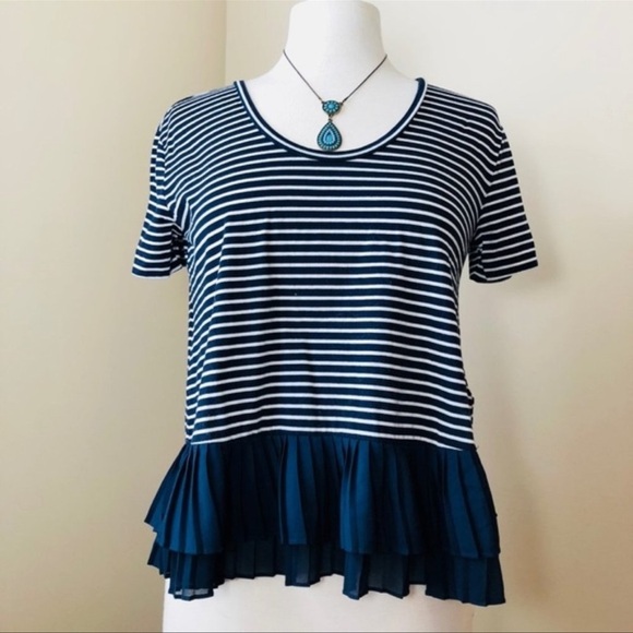J.Crew Pleated Chiffon-Hem Striped Cute Oversized Shirt - Picture 2 of 11